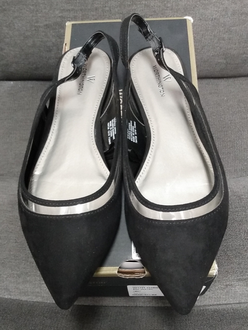Worthington Black Pointed Slingback Flats Women's SZ 10